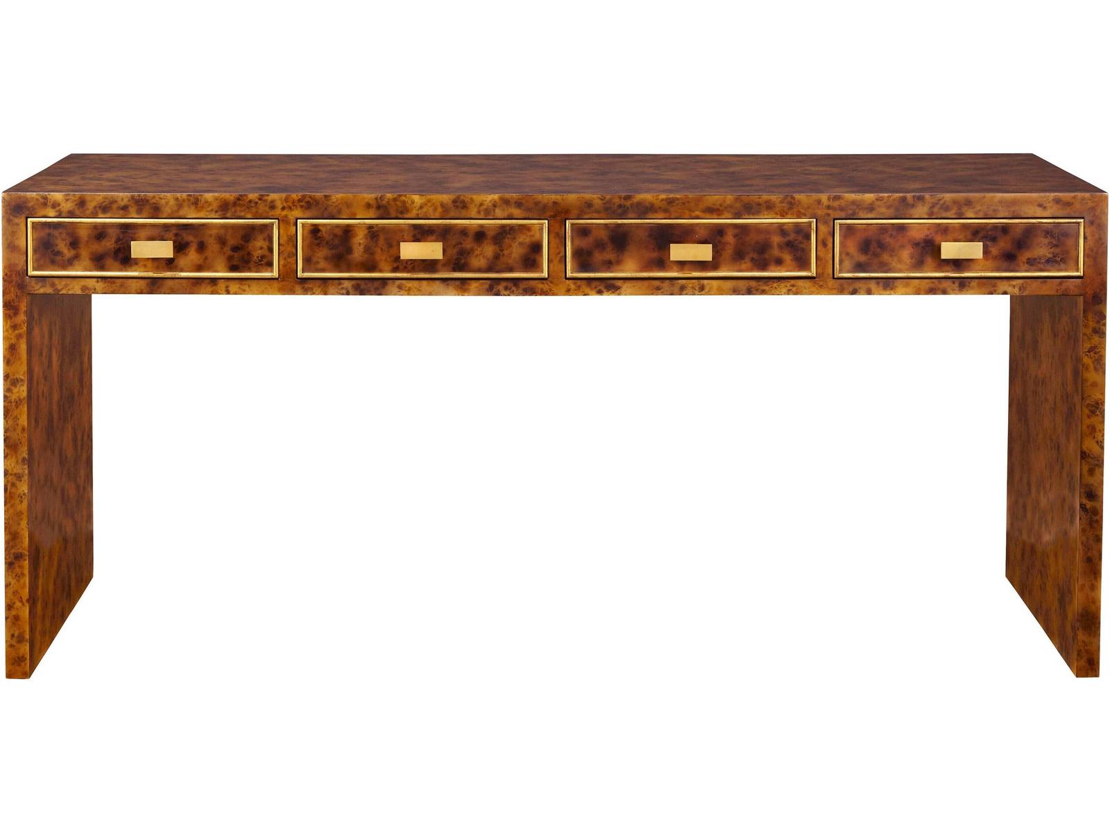 Rectangular Wood Console Table with Four Drawers in Tortoise Finish
