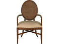 Oval Cane Brown Upholstered Arm Dining Chair