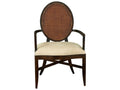 Oval Cane Brown Upholstered Arm Dining Chair