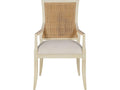 Cane Back Upholstered Arm Dining Chair in Linen Paint