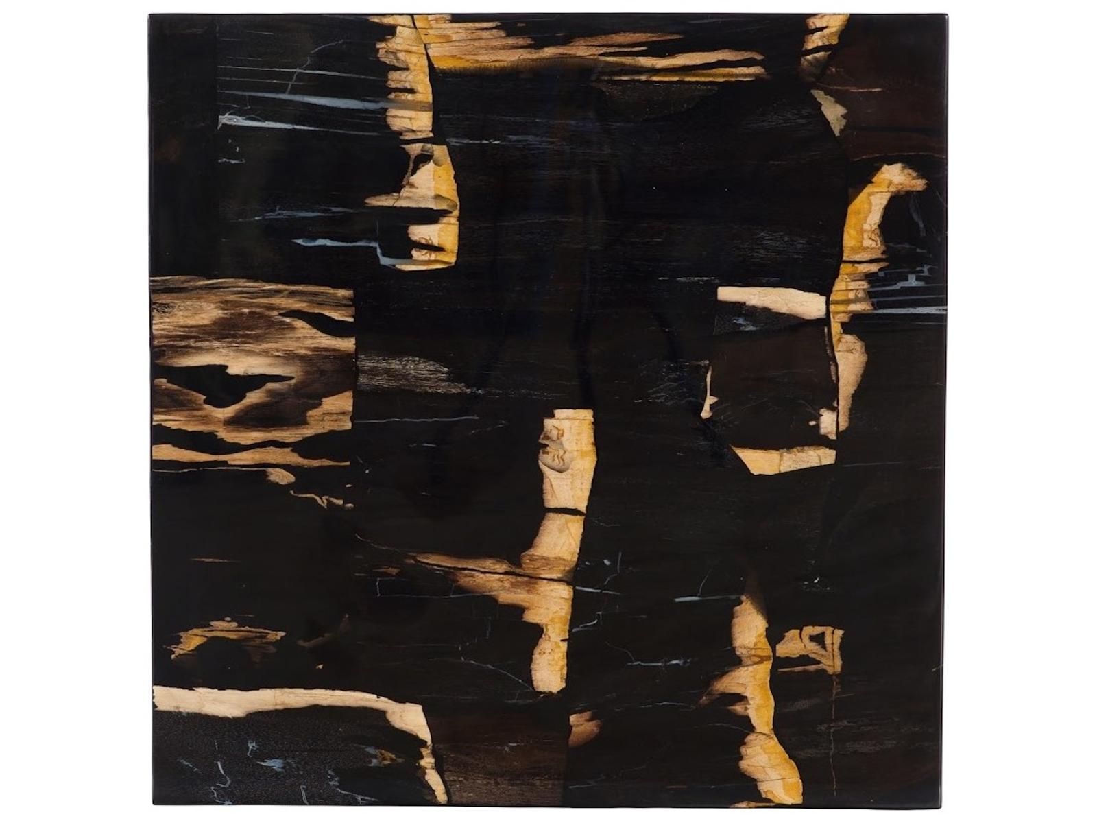 Petramosaic Square Petrified Wood Coffee Table in Black and Brown