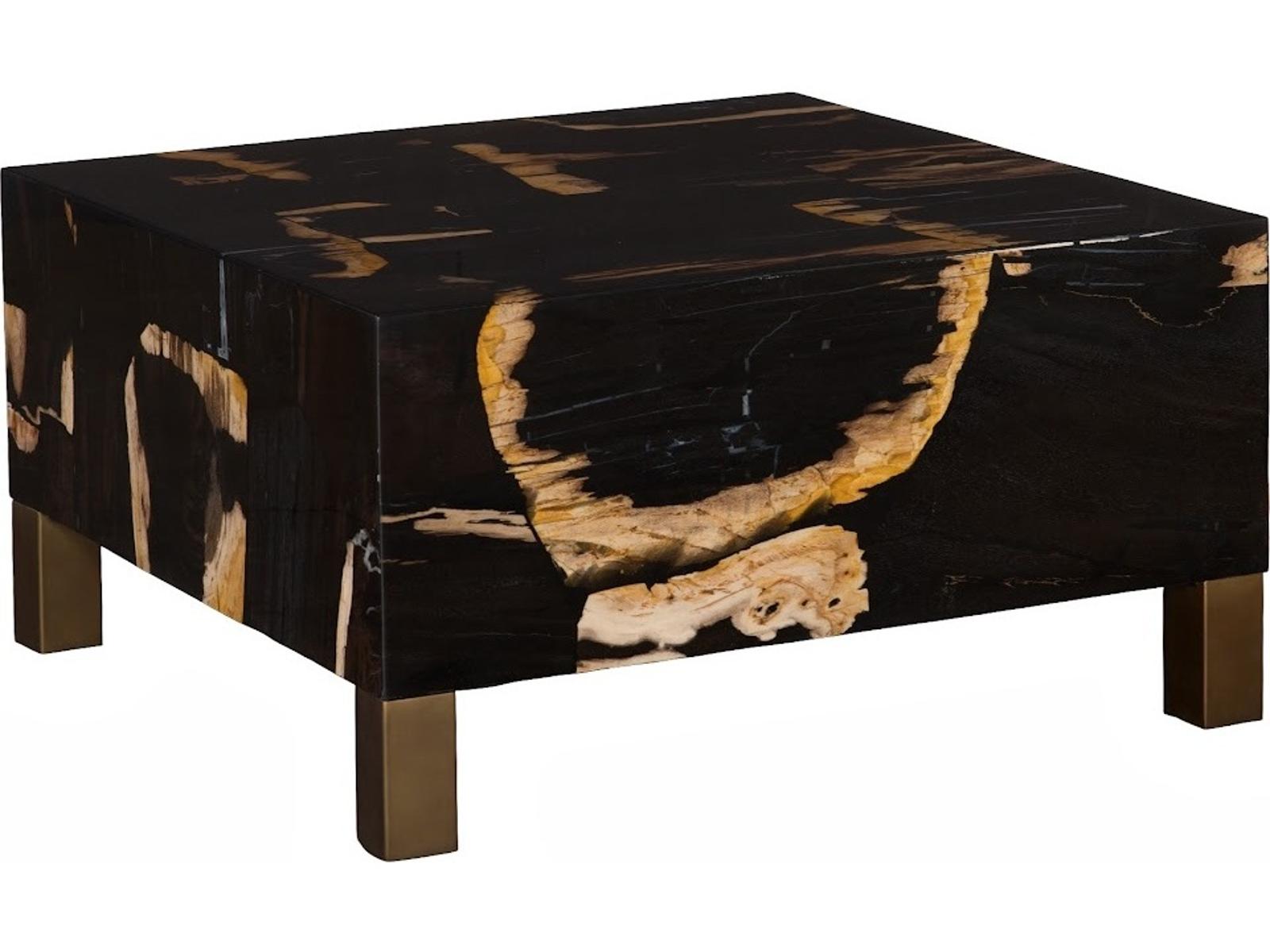 Petramosaic Square Petrified Wood Coffee Table in Black and Brown