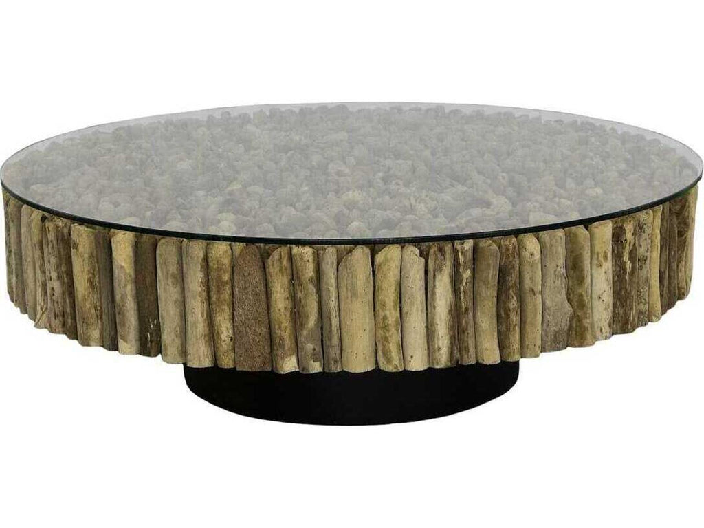 Manhattan Round Coffee Table with Glass in Brown and Black