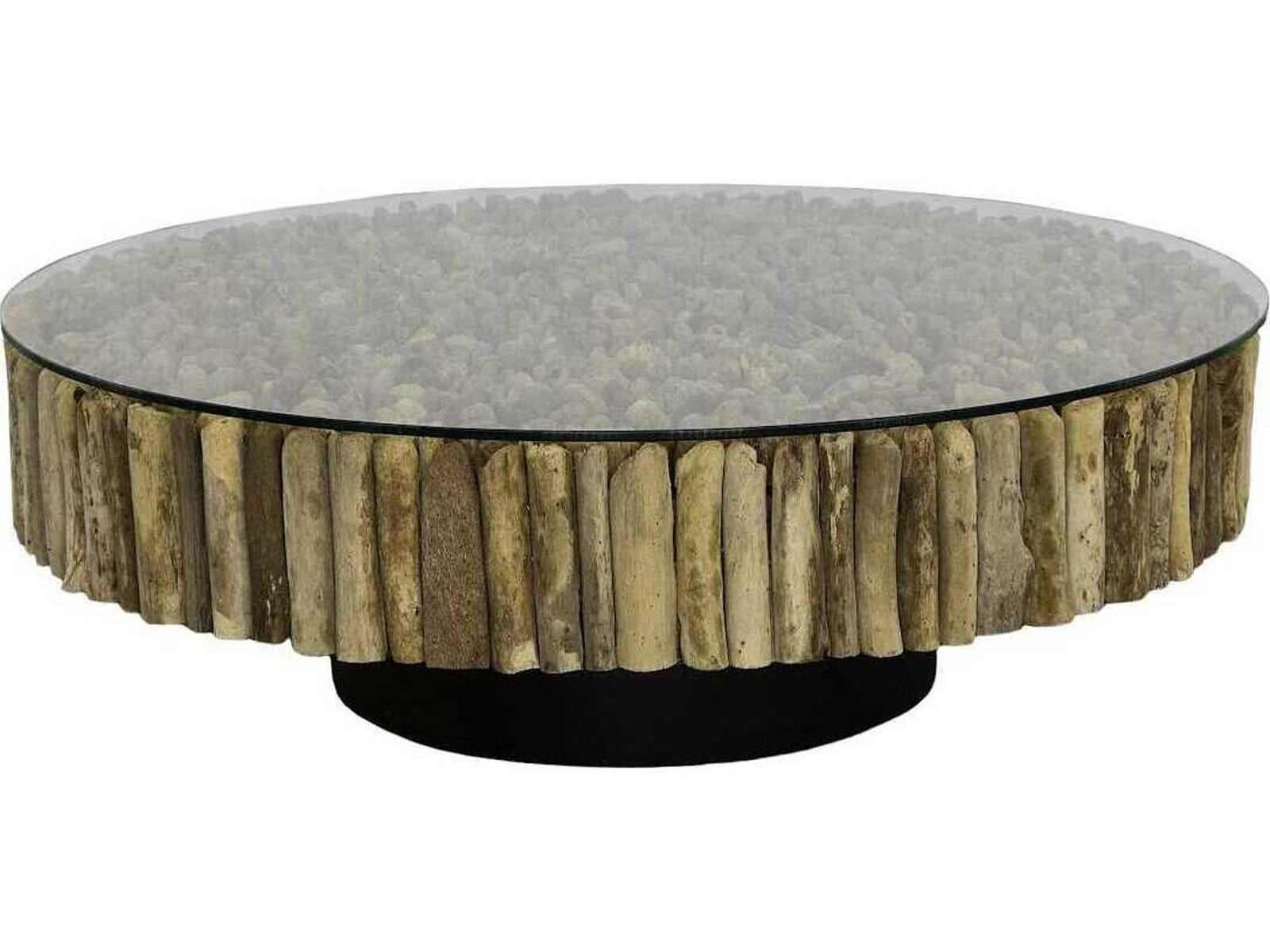 Manhattan Round Coffee Table with Glass in Brown and Black