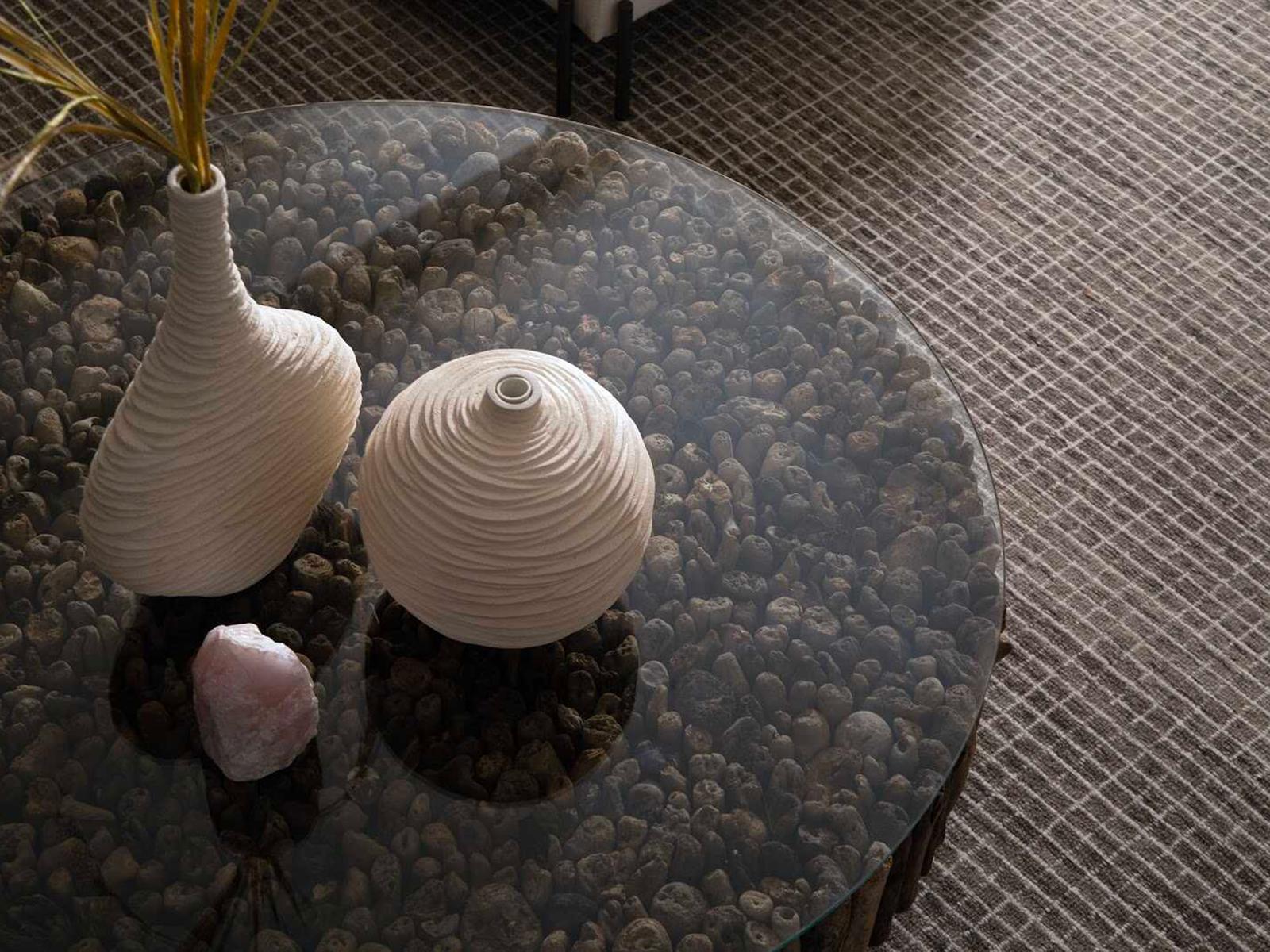 Manhattan Round Coffee Table with Glass in Brown and Black