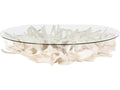 Cast Root Round Glass Coffee Table Faux Bleached Finish