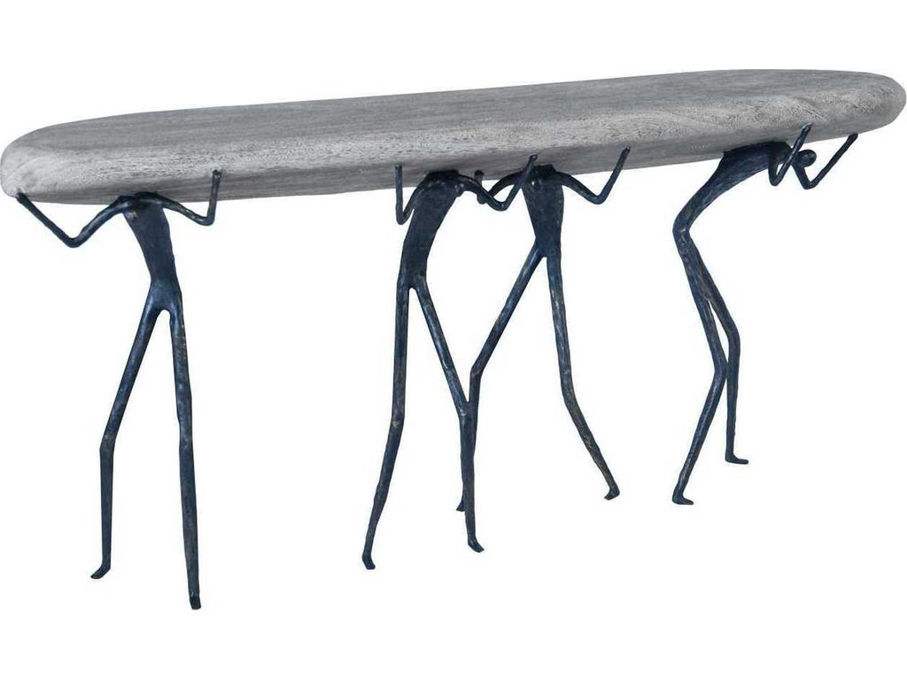 Atlas Rectangular Wood Console Table in Gray Stone and Black