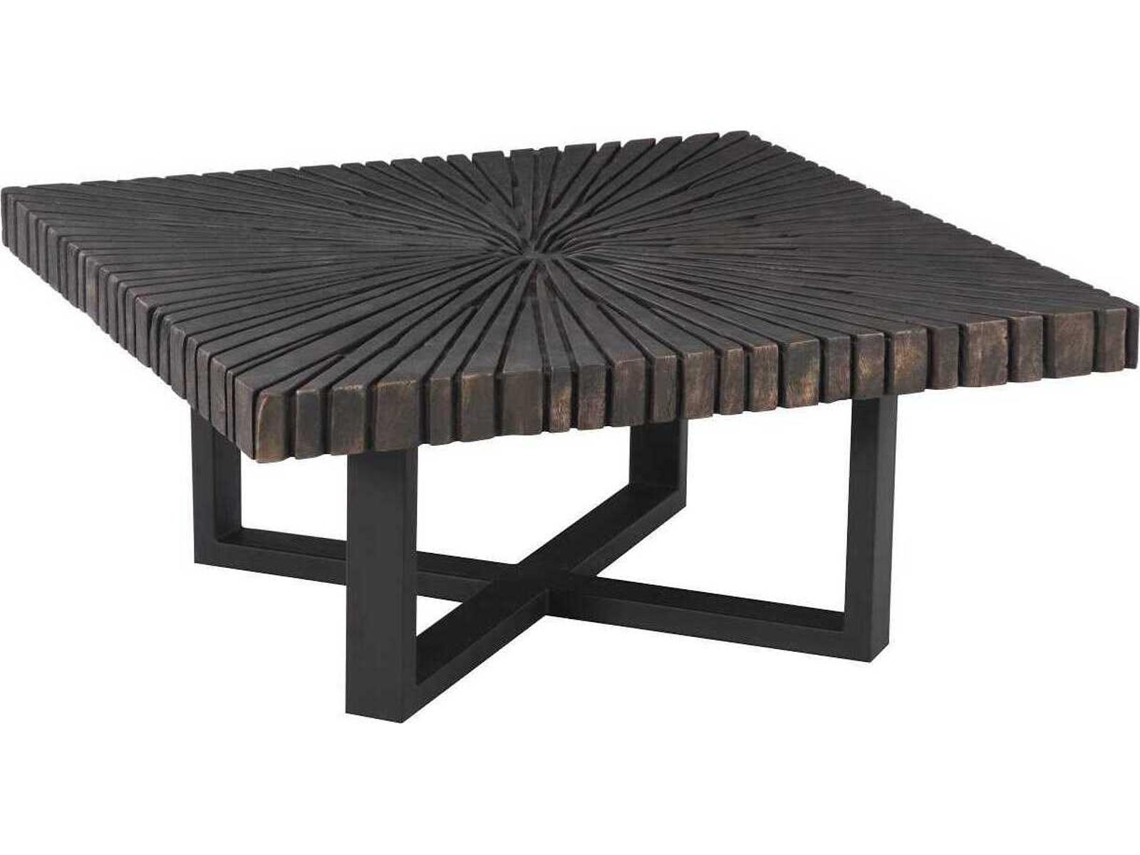 Chainsaw Square Chamcha Wood Coffee Table in Burnt Black and Iron