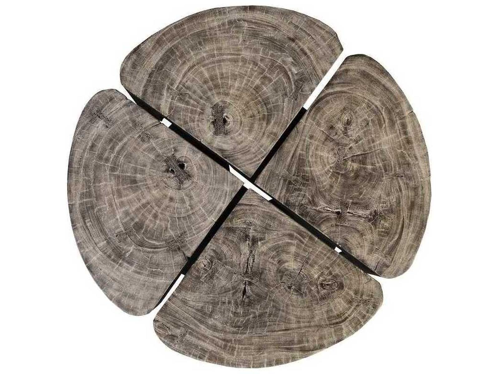 Clover Round Wood Gray Stone Coffee Table