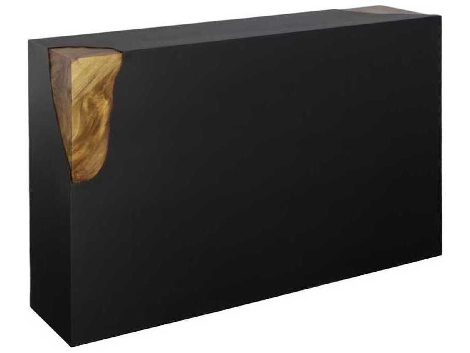 Cornered Rectangular Metal and Chamcha Wood Console Table in Natural Black Brown