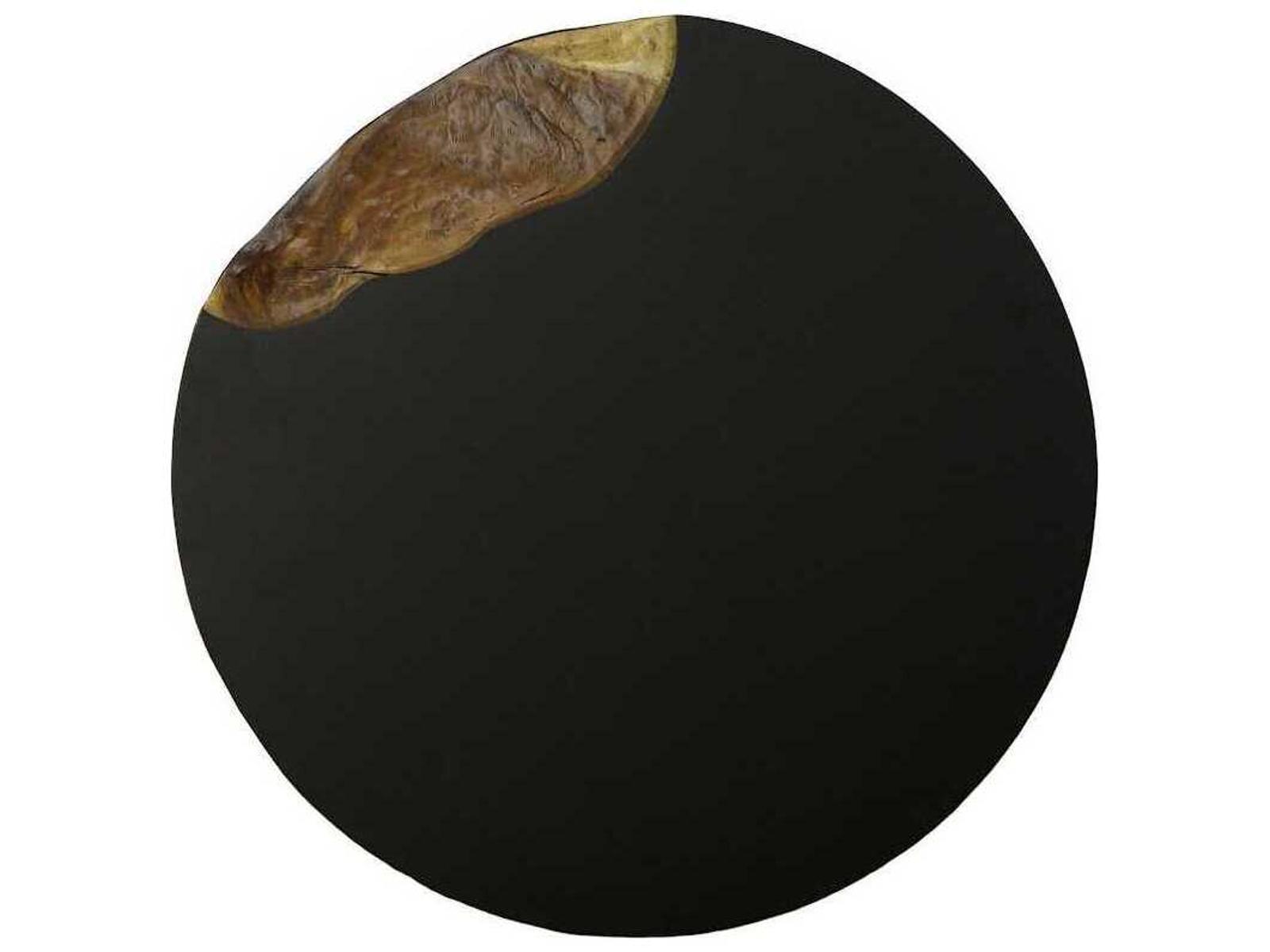 Cornered Round Coffee Table in Black Iron and Natural Chamcha Wood