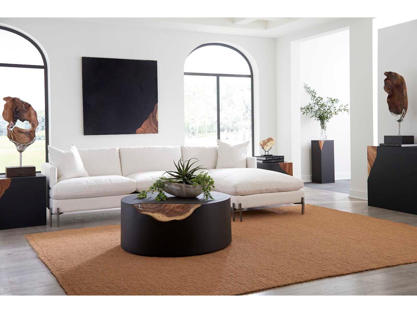 Flow Cornered Round Metal Coffee Table in Natural Black Brown