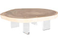 Floating 55-Inch Rectangle Coffee Table with Bleached Chamcha Wood and Acrylic Legs