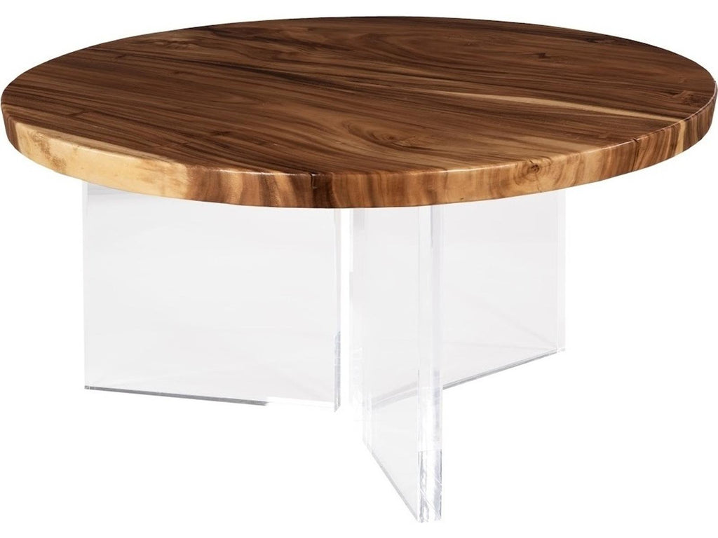 Floating Round Chamcha Wood Dining Table with Acrylic Legs