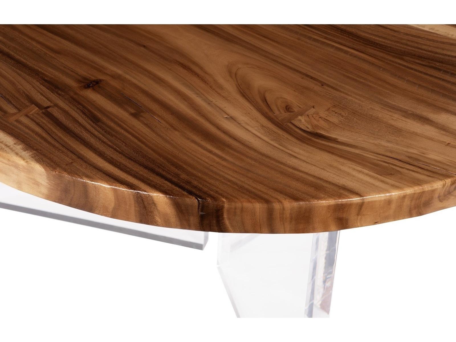Floating Round Chamcha Wood Dining Table with Acrylic Legs