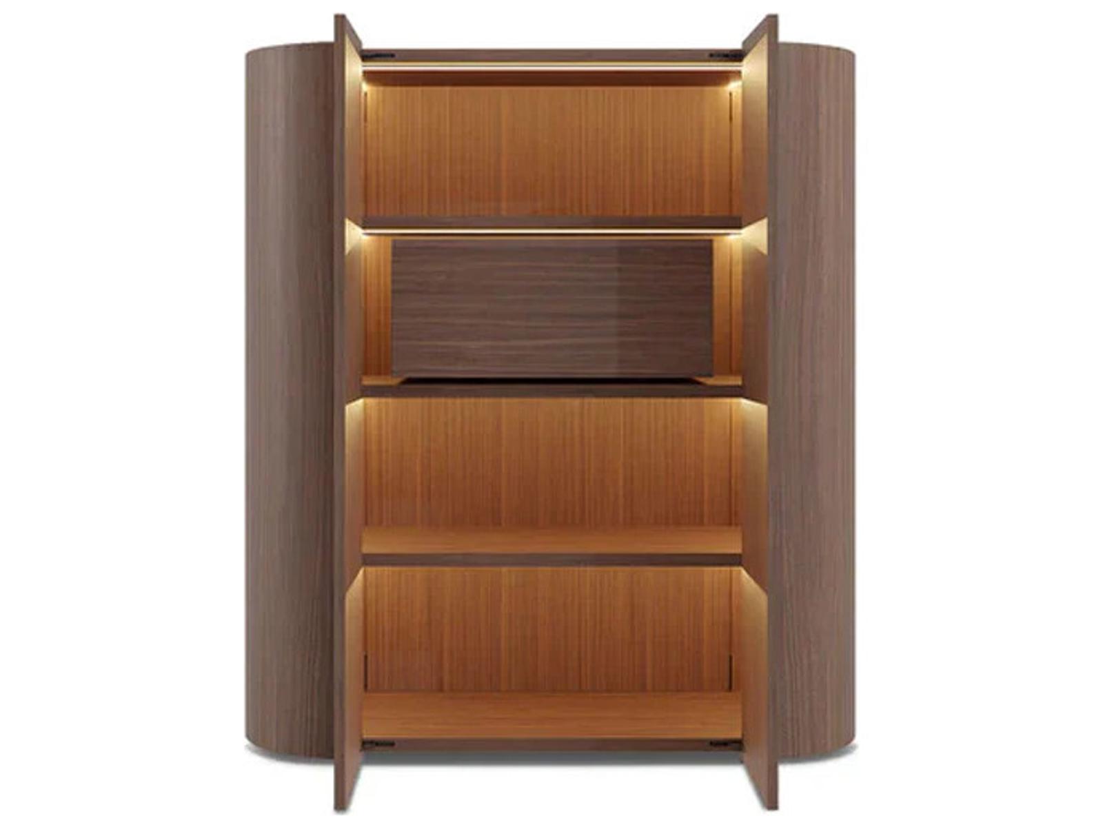 Dedalo Bar Sideboard 55 Inch Walnut with Matt Titanium Finish
