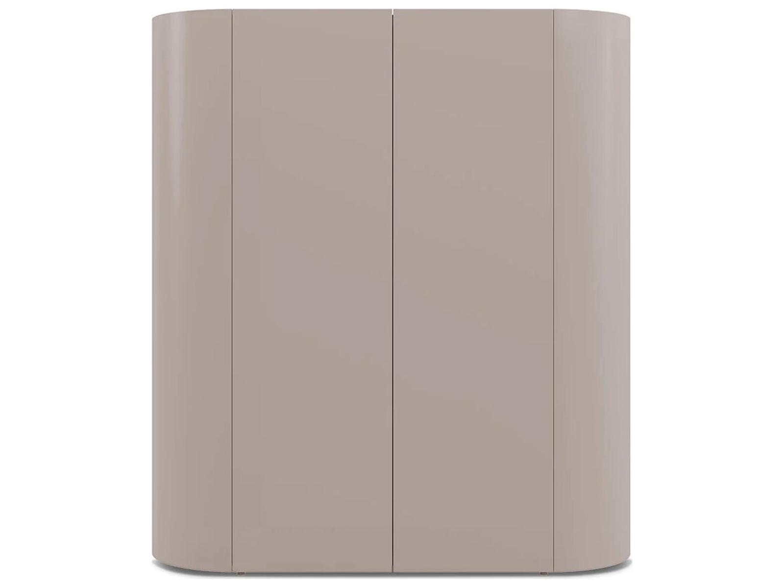 Dedalo Bar Sideboard 55 Inch Beige Ecru Matt Lacquer with Bronzo Glass Top