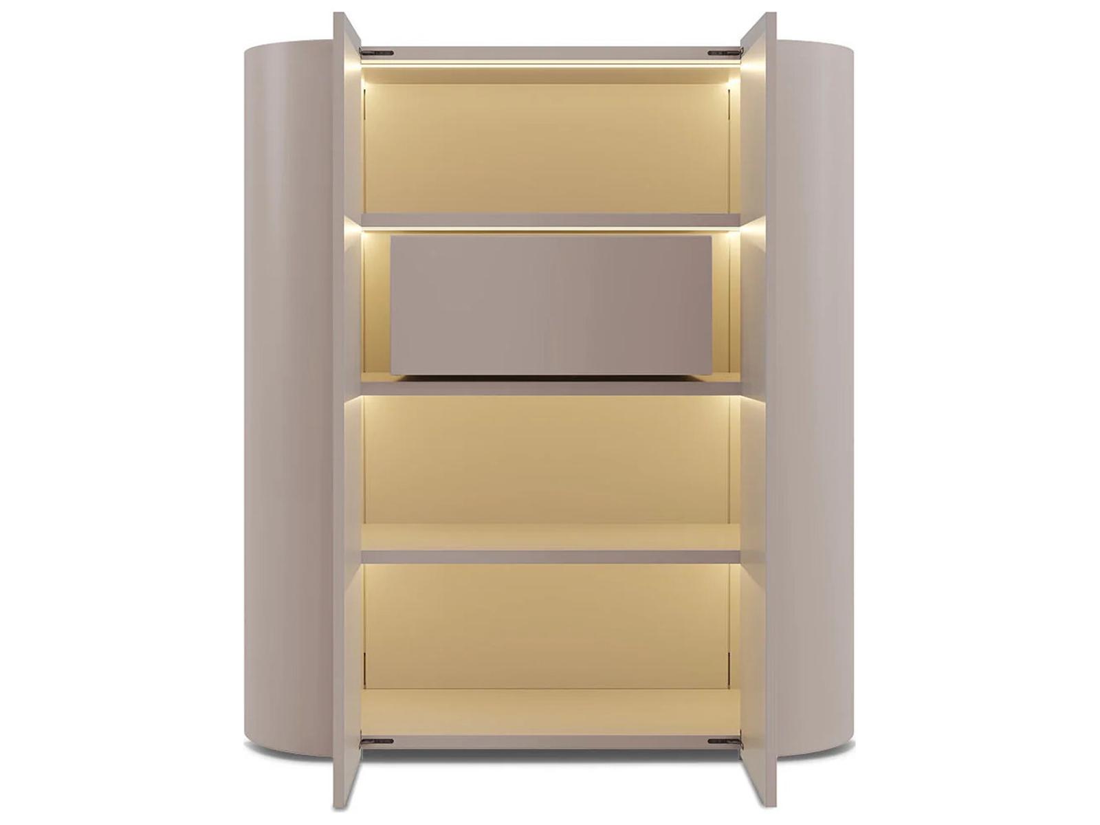 Dedalo Bar Sideboard 55 Inch Beige Ecru Matt Lacquer with Bronzo Glass Top
