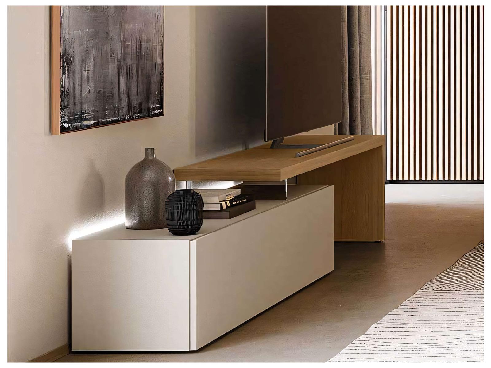 Domoino 111-Inch Walnut Wood White Media Console