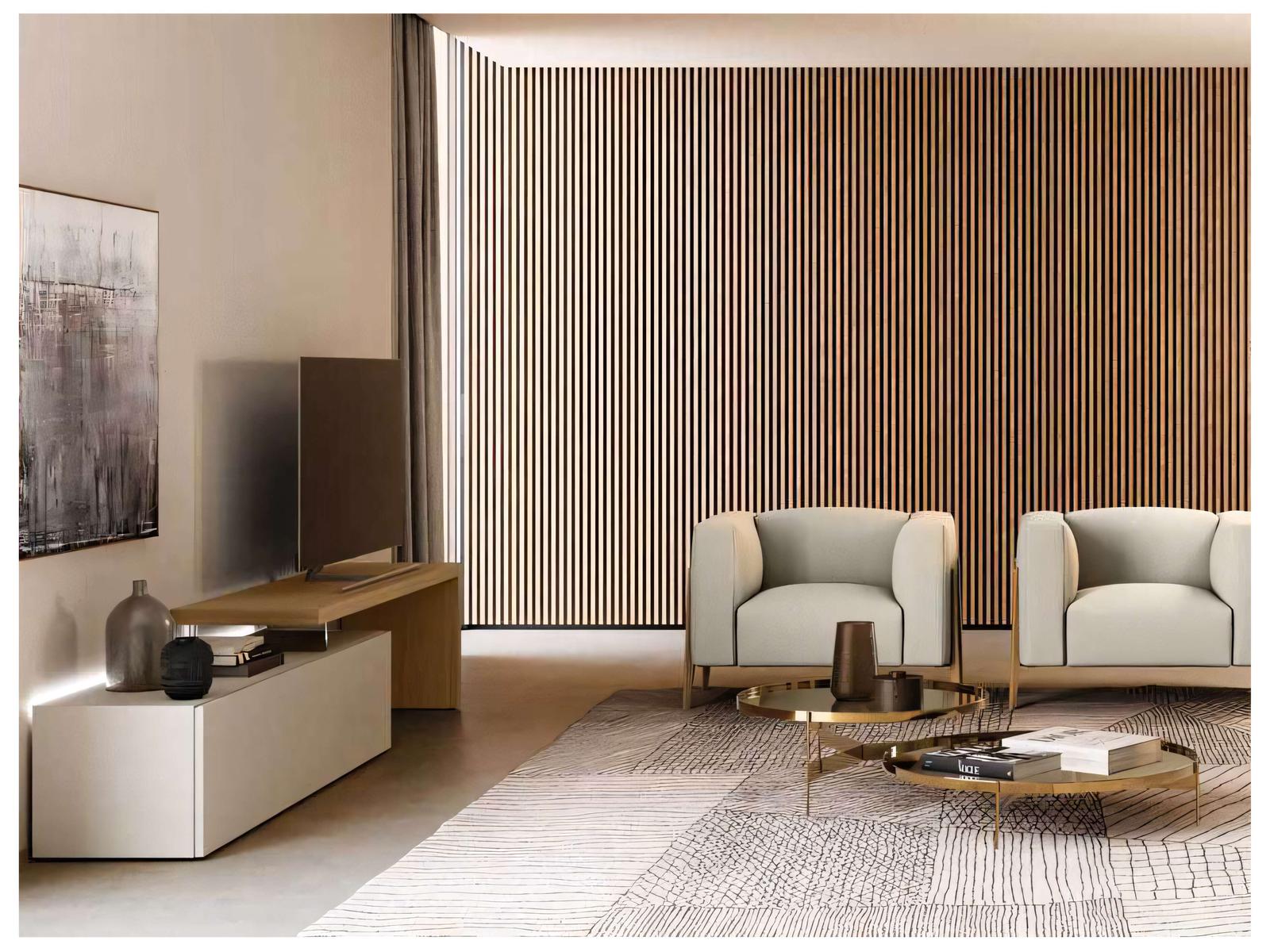 Domoino 111-Inch Walnut Wood White Media Console