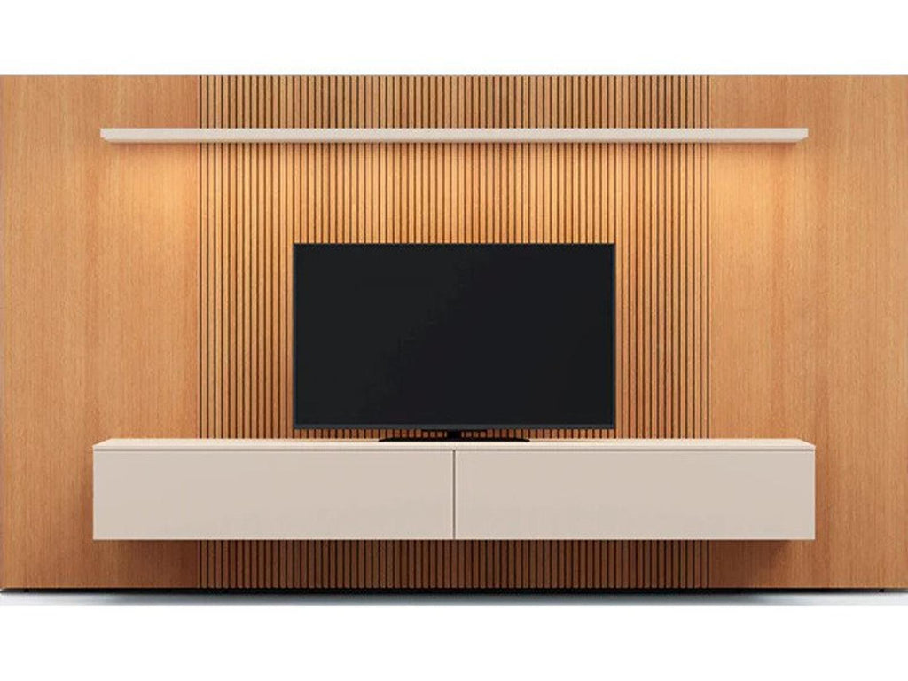 Spazio Wall Unit Comp. 126 Inch Natural Ash and Beige Seta Matt Lacquer