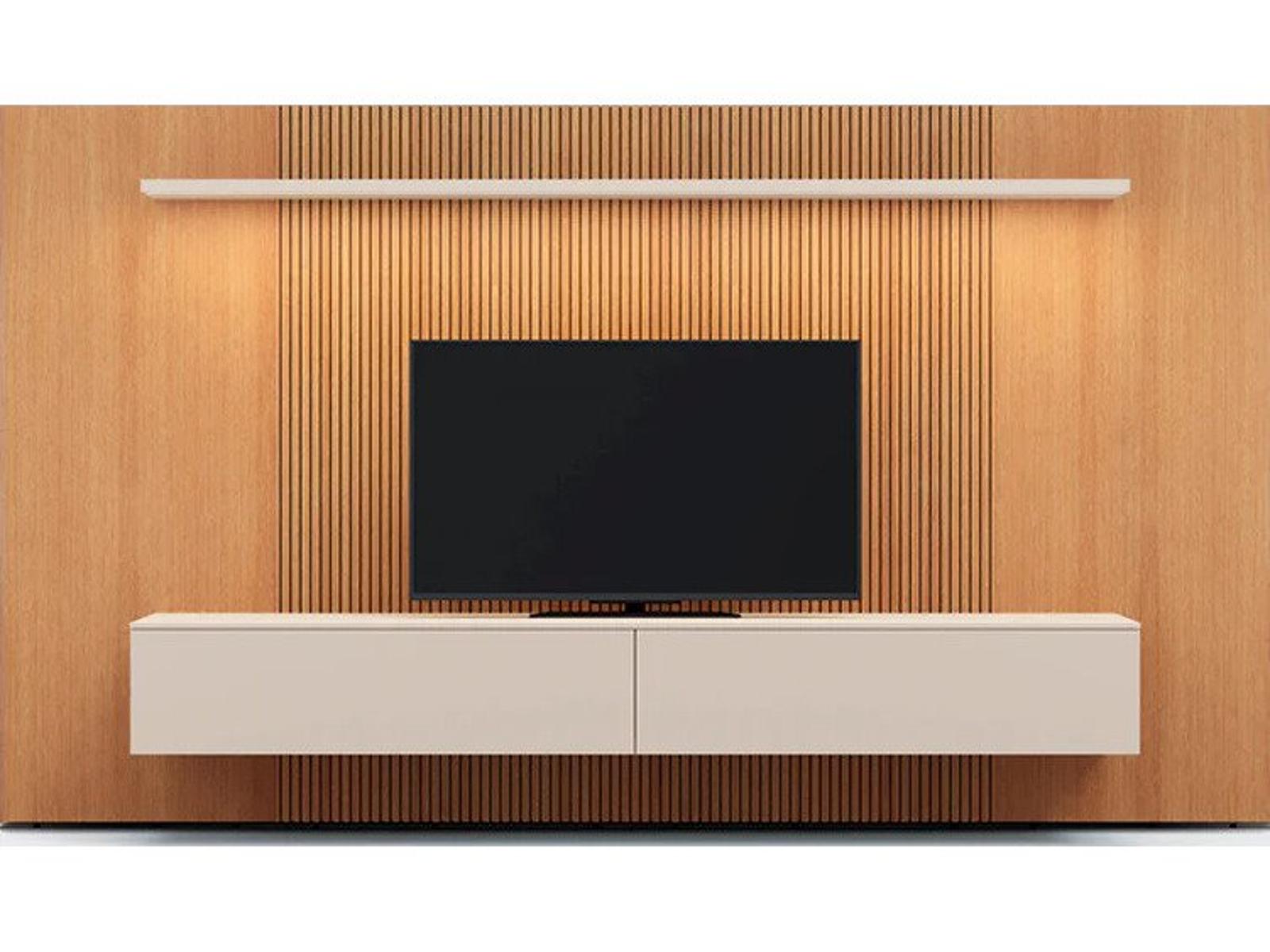 Spazio Wall Unit Comp. 126 Inch Natural Ash and Beige Seta Matt Lacquer