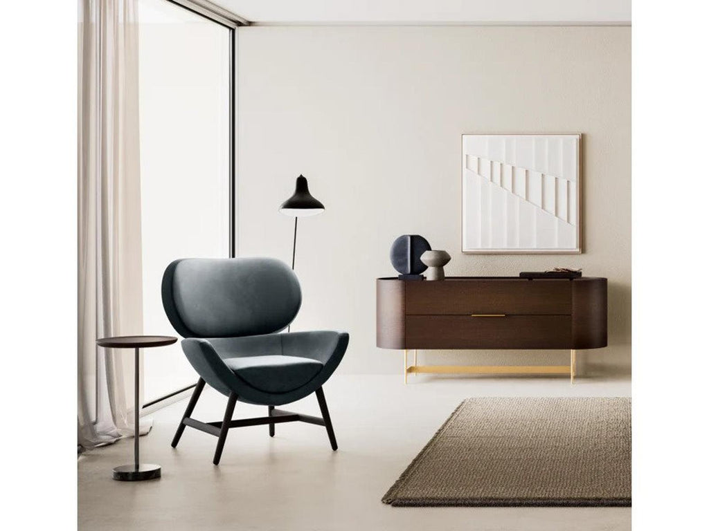 Laurie Upholstered Armchair in Dark Grey Nabuk Leather with Dark Grey Ash Base
