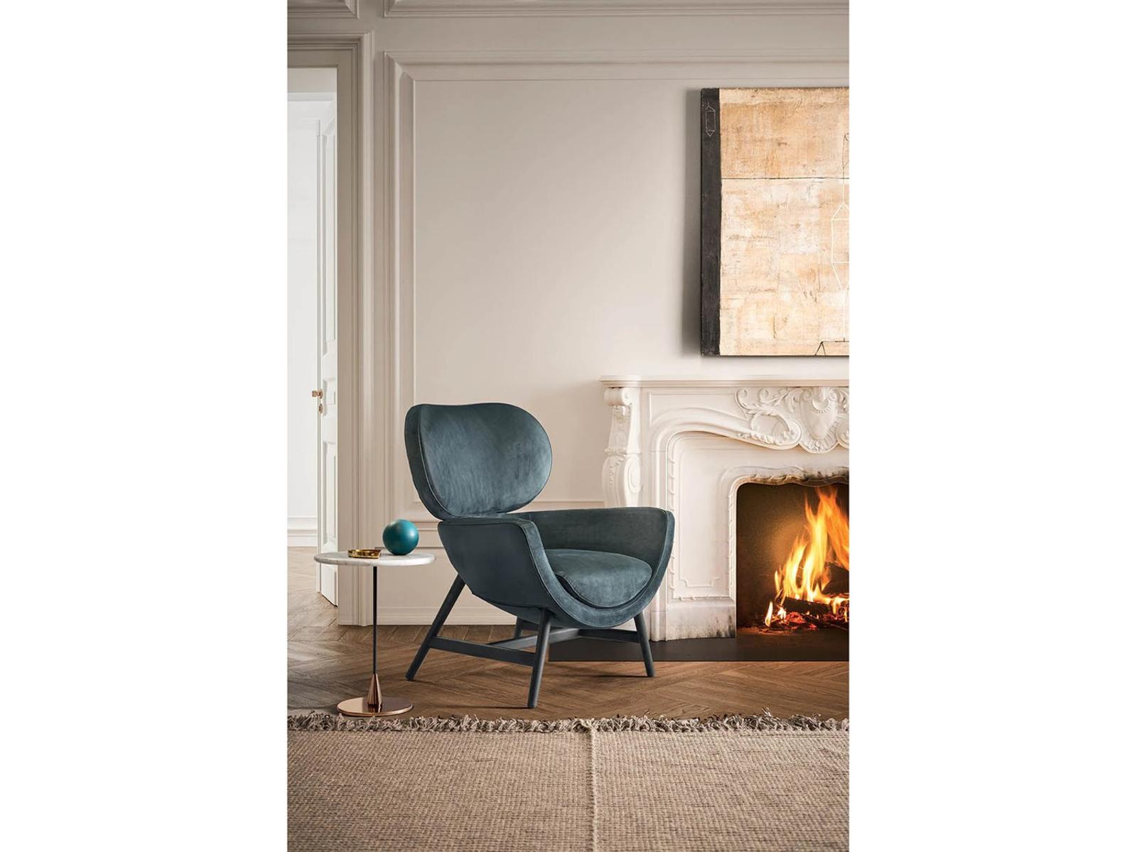 Laurie Upholstered Armchair in Dark Grey Nabuk Leather with Dark Grey Ash Base