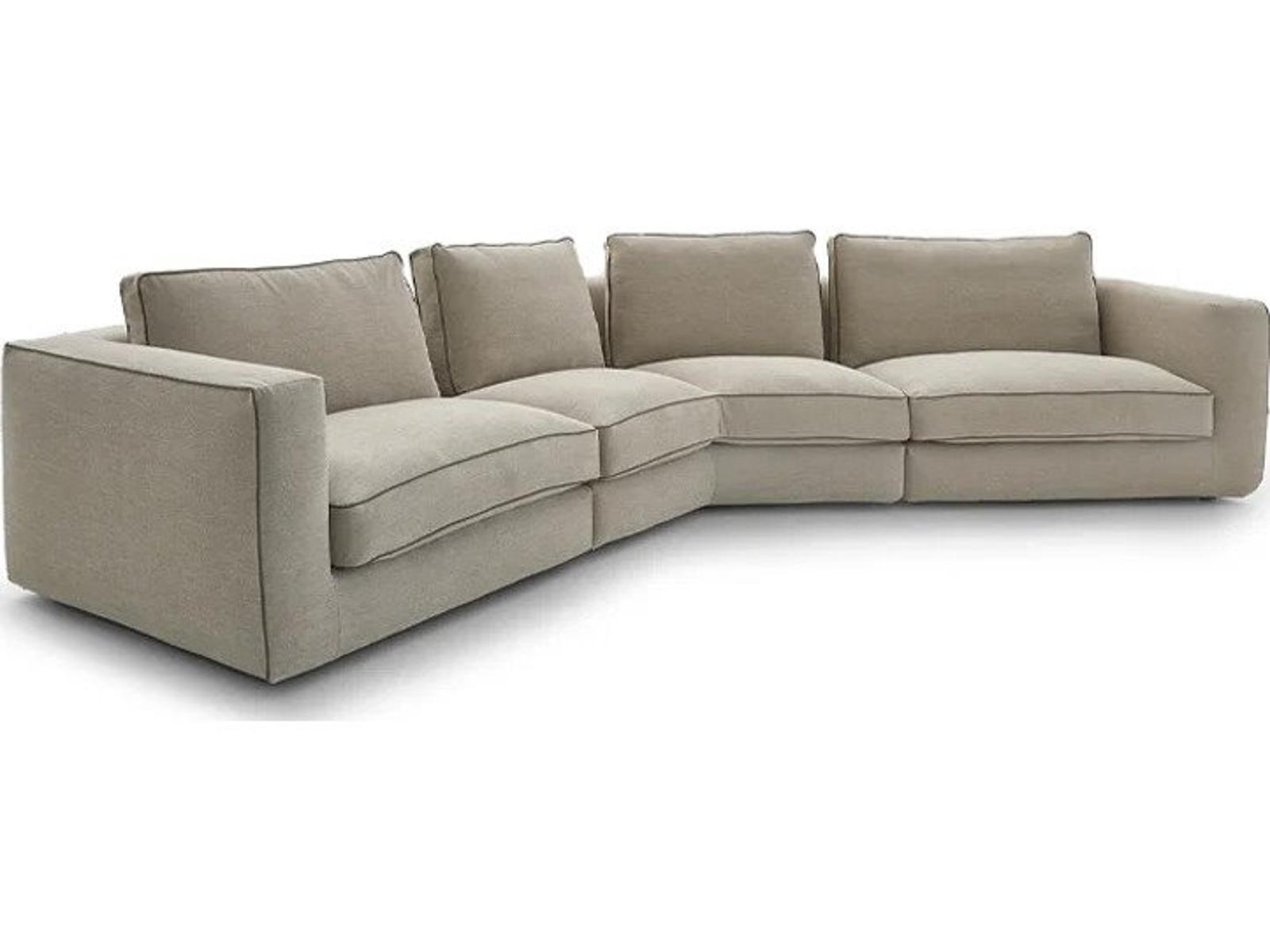 Nice Sectional Sofa in Beige Nuvole Fabric with Olive Brown Piping