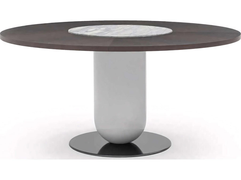 Ettore Round 63 Inch Dining Table with Burnt Oak Wood Top and Marble Lazy Susan
