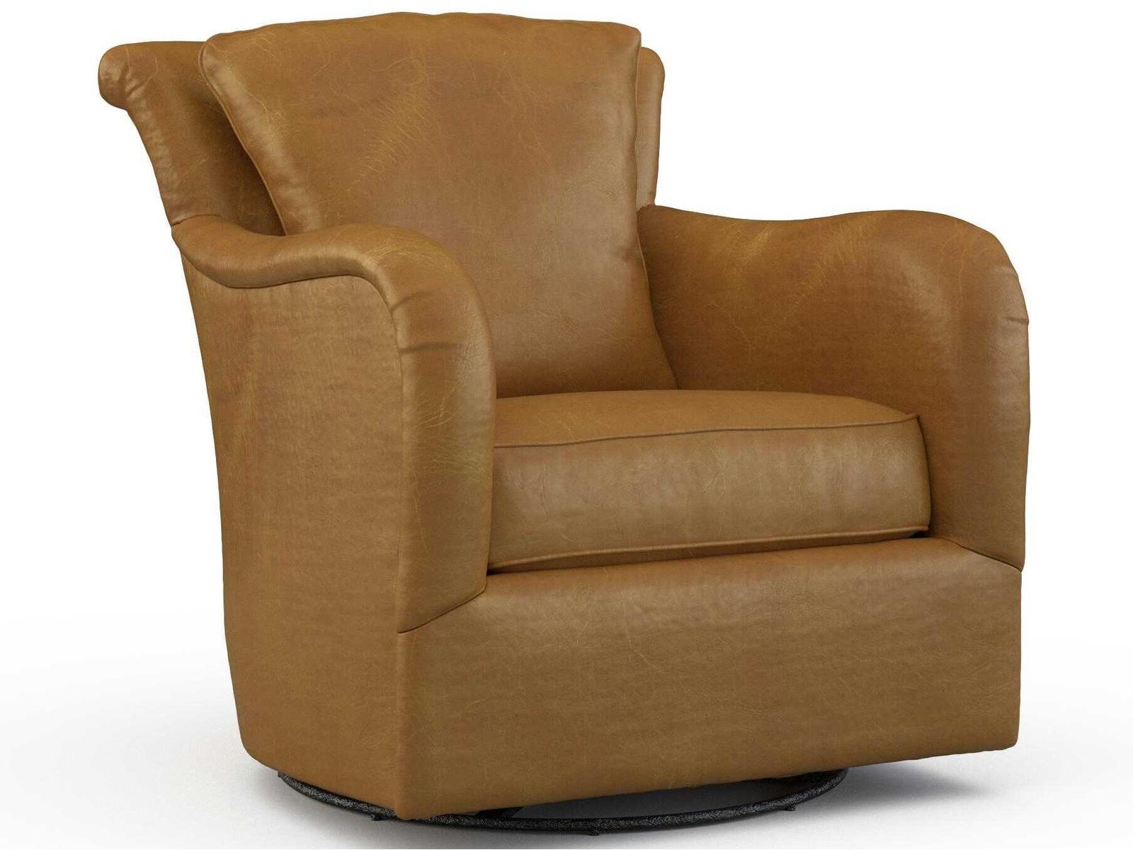 Dalton Swivel Accent Chair in Brown Top-Grain Leather