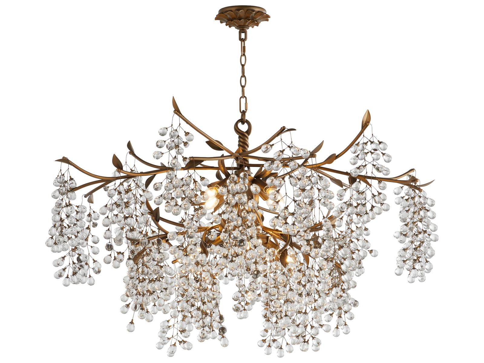 Quorum Glicina 8-Light Natural Brass Chandelier with Crystal Drops