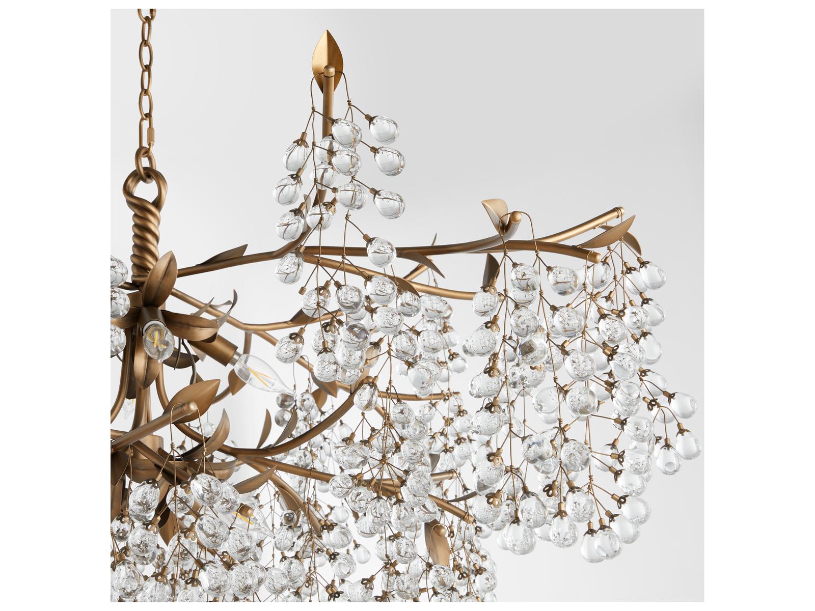 Quorum Glicina 8-Light Natural Brass Chandelier with Crystal Drops