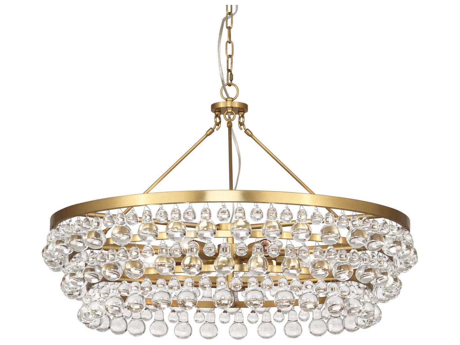Robert Abbey Bling 6-Light Chandelier with Glass Drops in Antique Brass