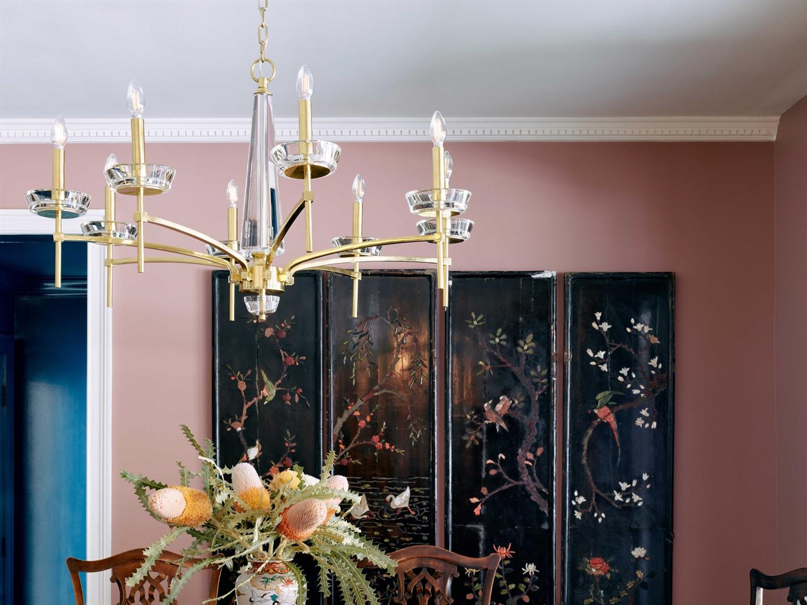 Robert Abbey Cristallo 8-Light Modern Brass Chandelier with Clear Crystal Accents