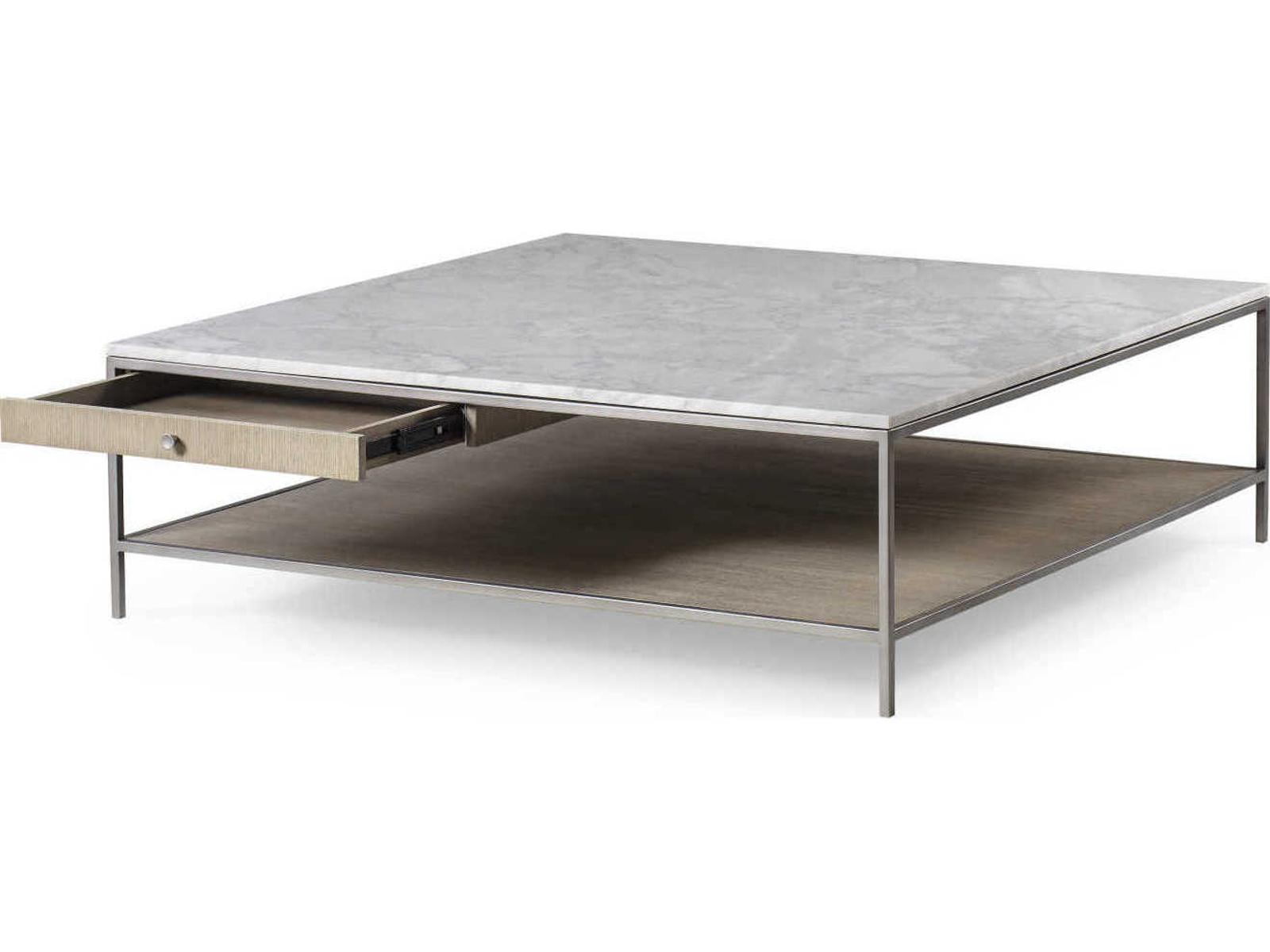 Paxton Square Coffee Table with Marble Top and Silver Oak