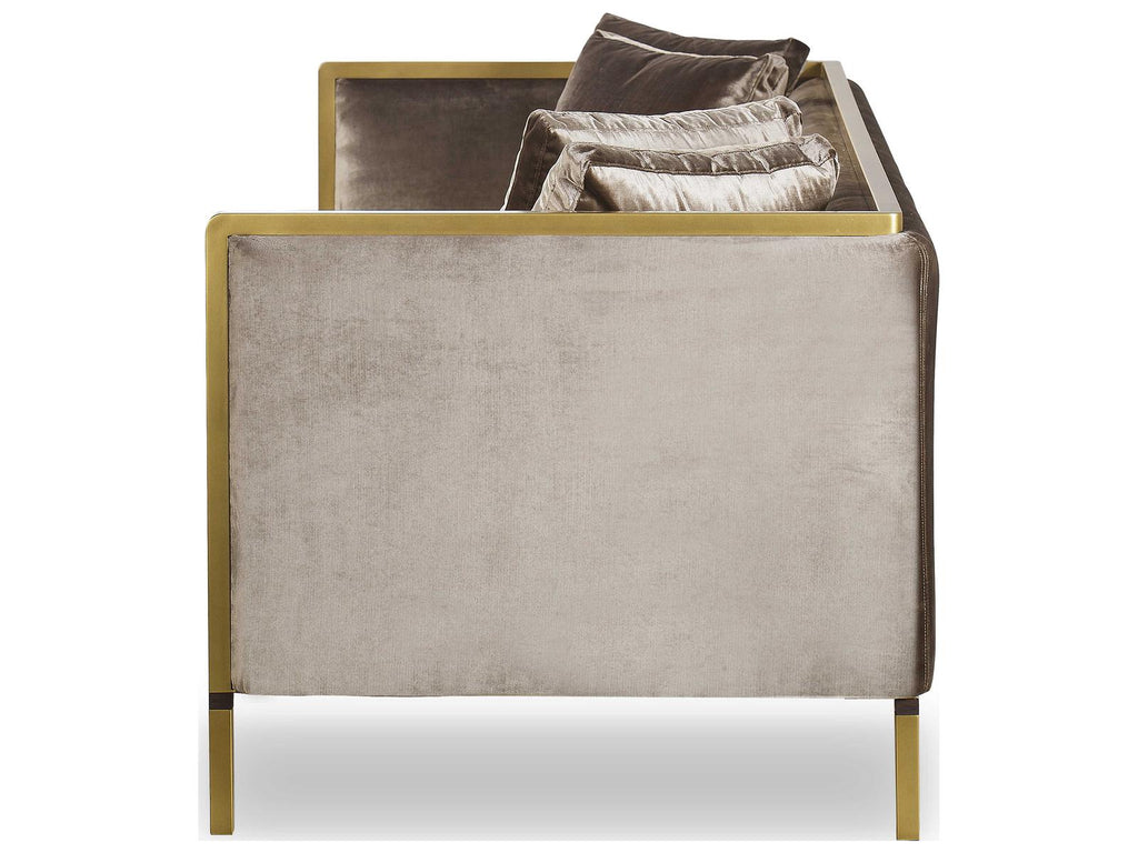 Jeeves 3-Seat Moki Fabric Sofa in Brown with Brass Details