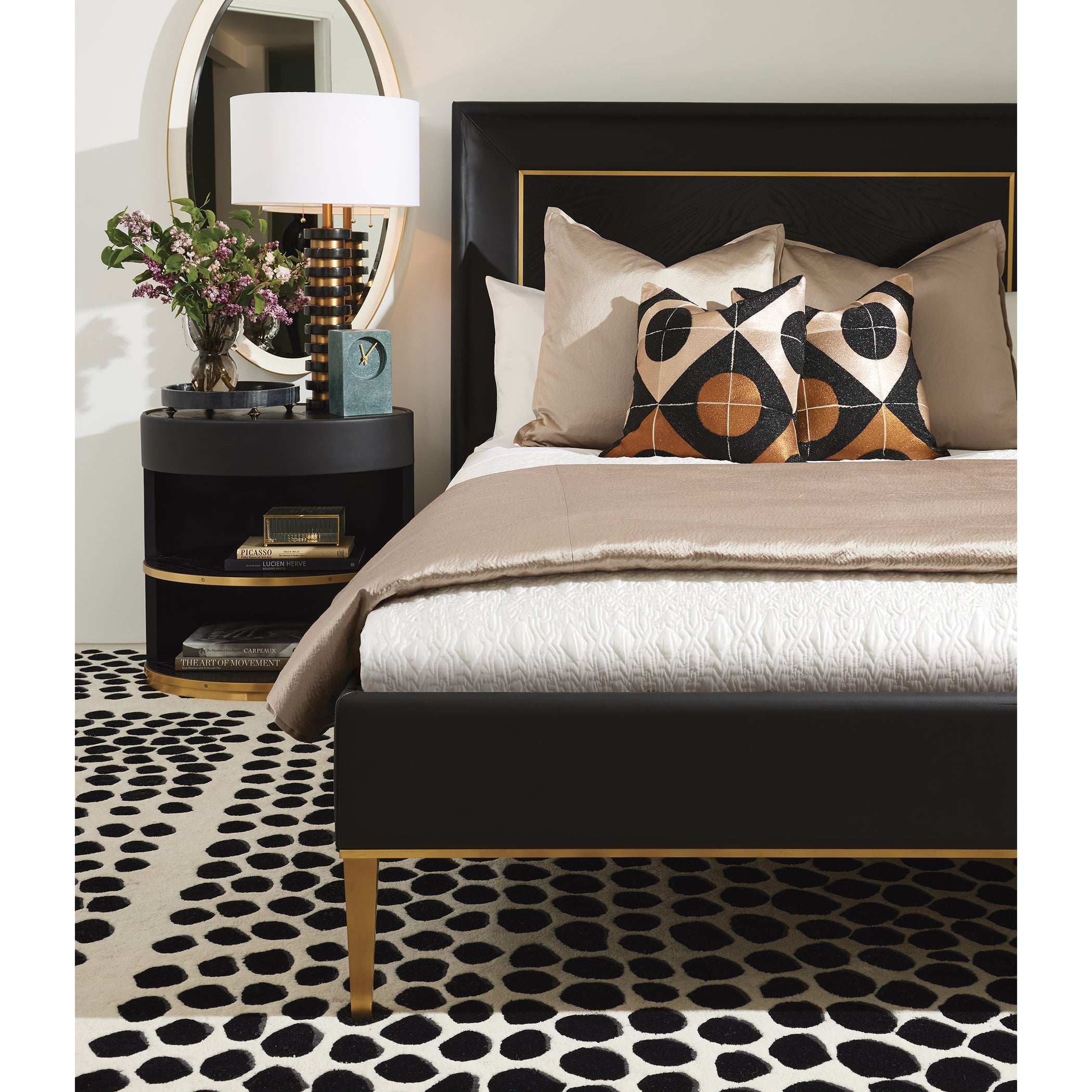 Global Views Black Ellipse Queen Bed