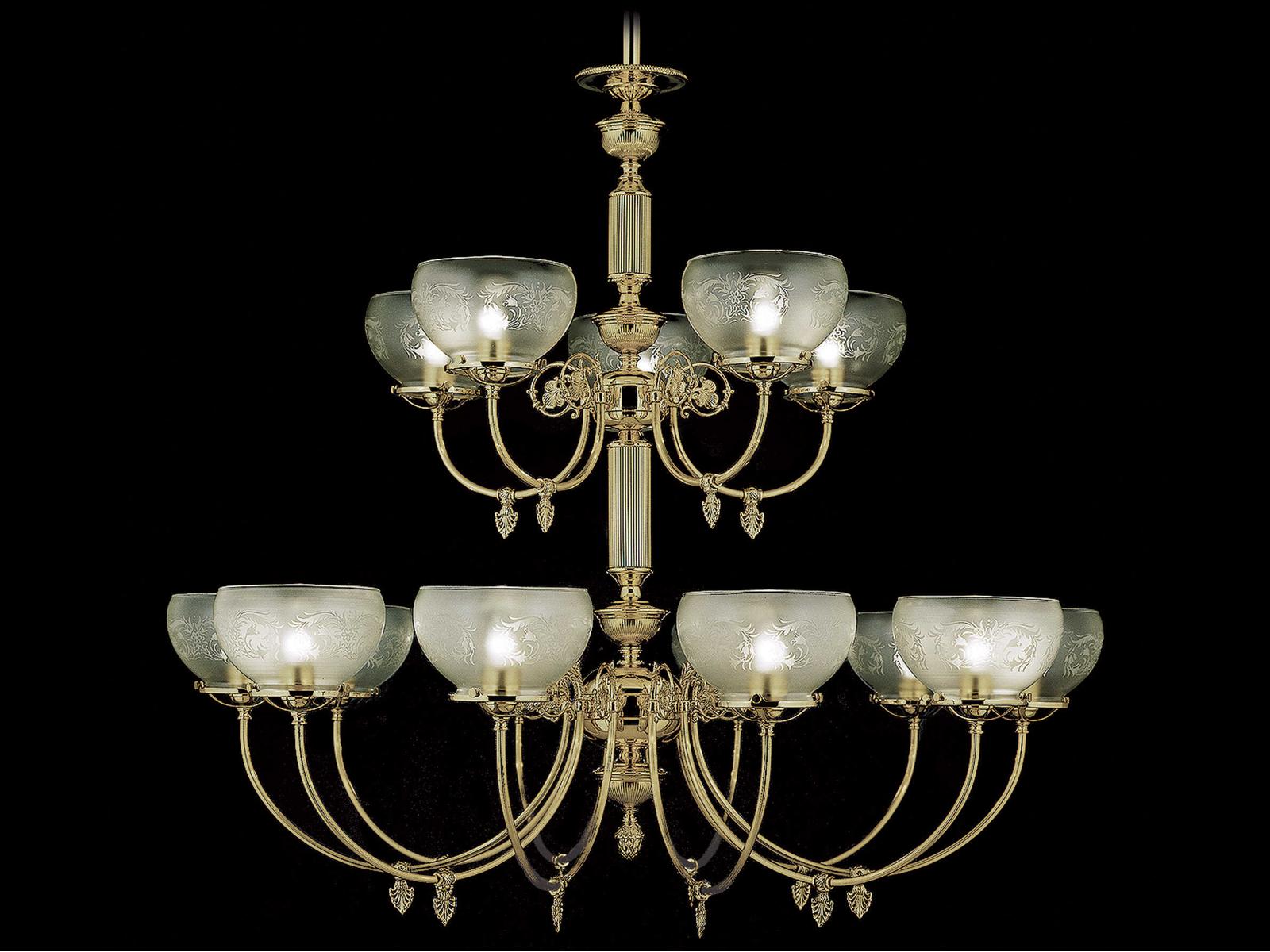 Framburg Chancery 15-Light Polished Brass Foyer Chandelier with Etched Glass Shades