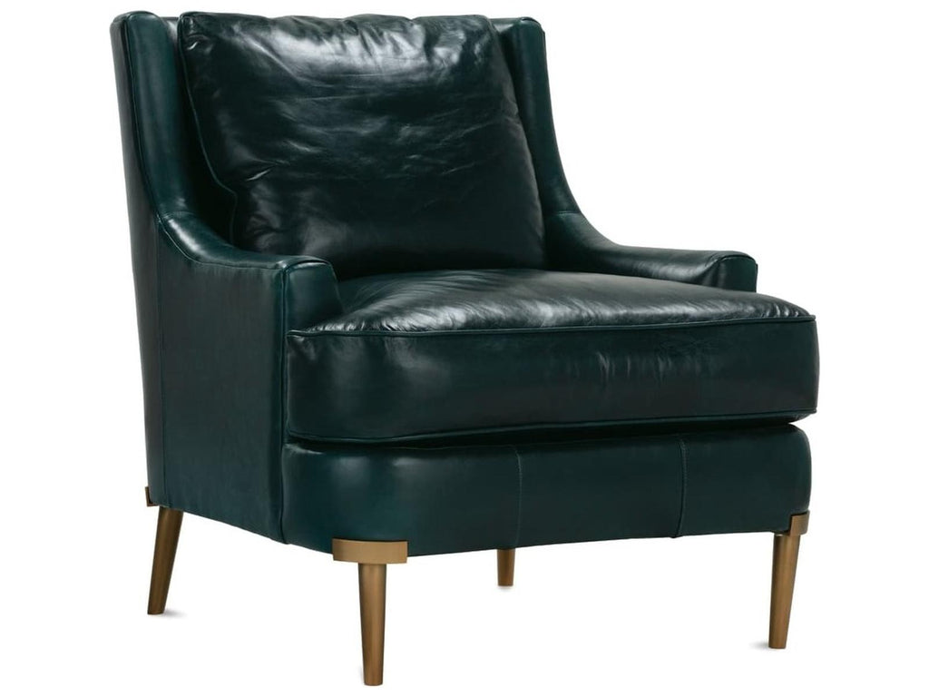 Lyra Green Leather Accent Chair with Aged Brass Metal Legs