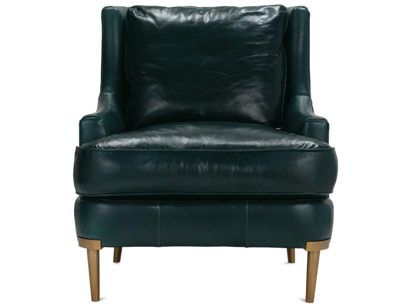 Lyra Green Leather Accent Chair with Aged Brass Metal Legs