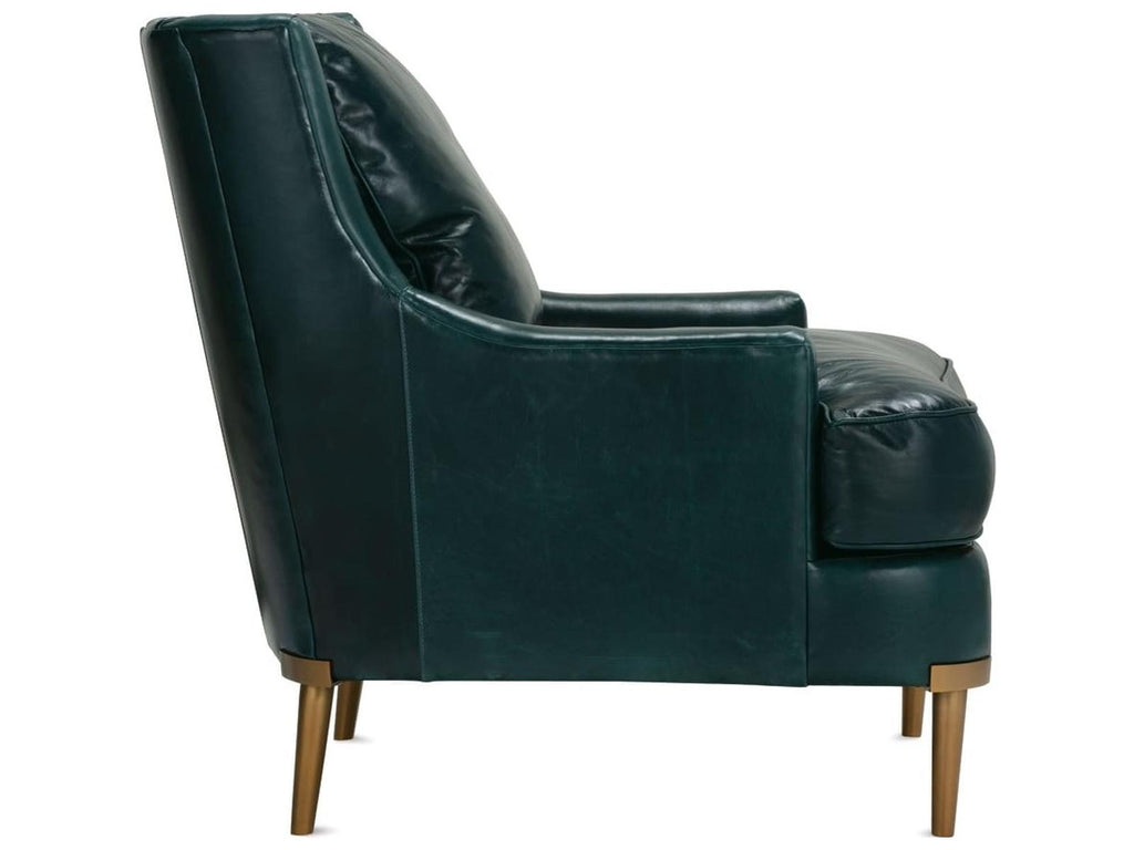 Lyra Green Leather Accent Chair with Aged Brass Metal Legs