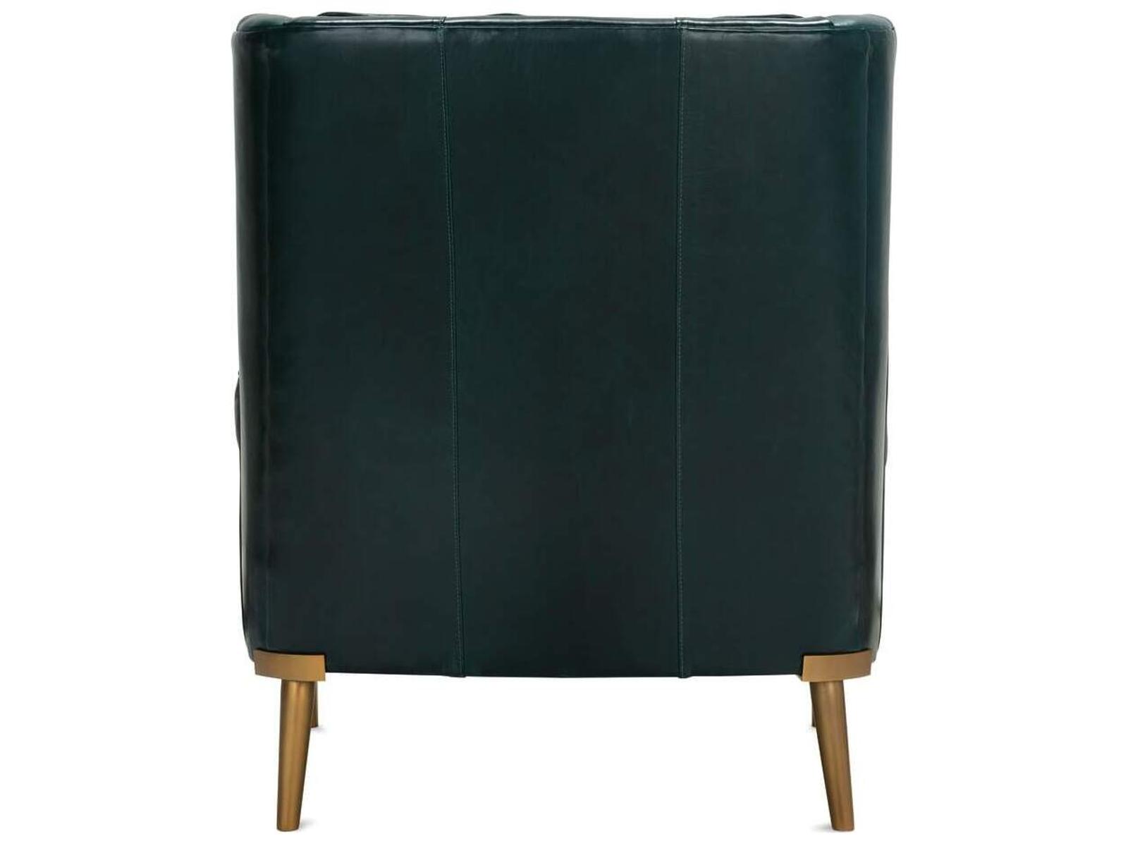 Lyra Green Leather Accent Chair with Aged Brass Metal Legs