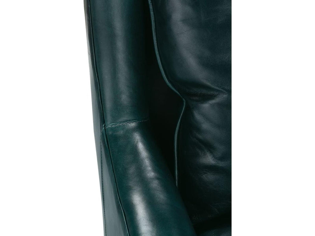 Lyra Green Leather Accent Chair with Aged Brass Metal Legs