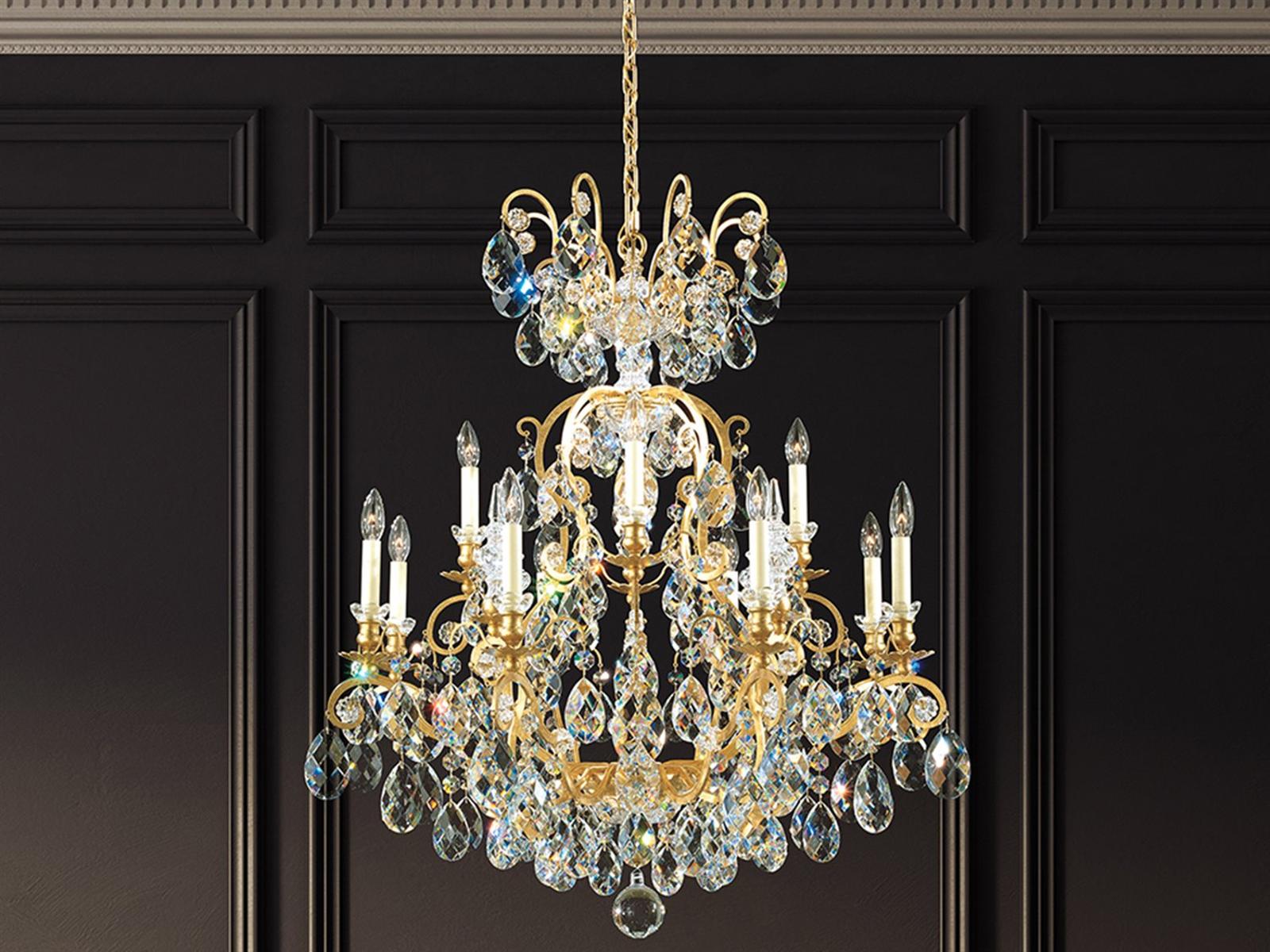 Schonbek Renaissance 13-Light Gold Crystal Candelabra Chandelier