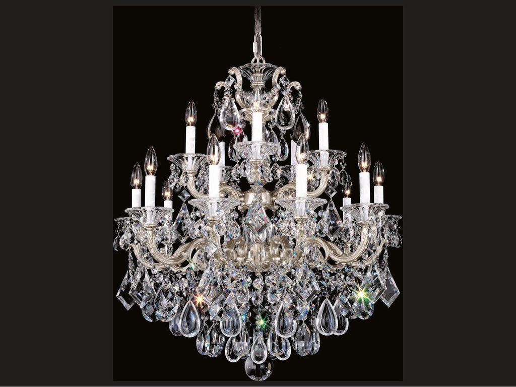 Schonbek La Scala 15-Light Crystal Candelabra Chandelier in Antique Silver