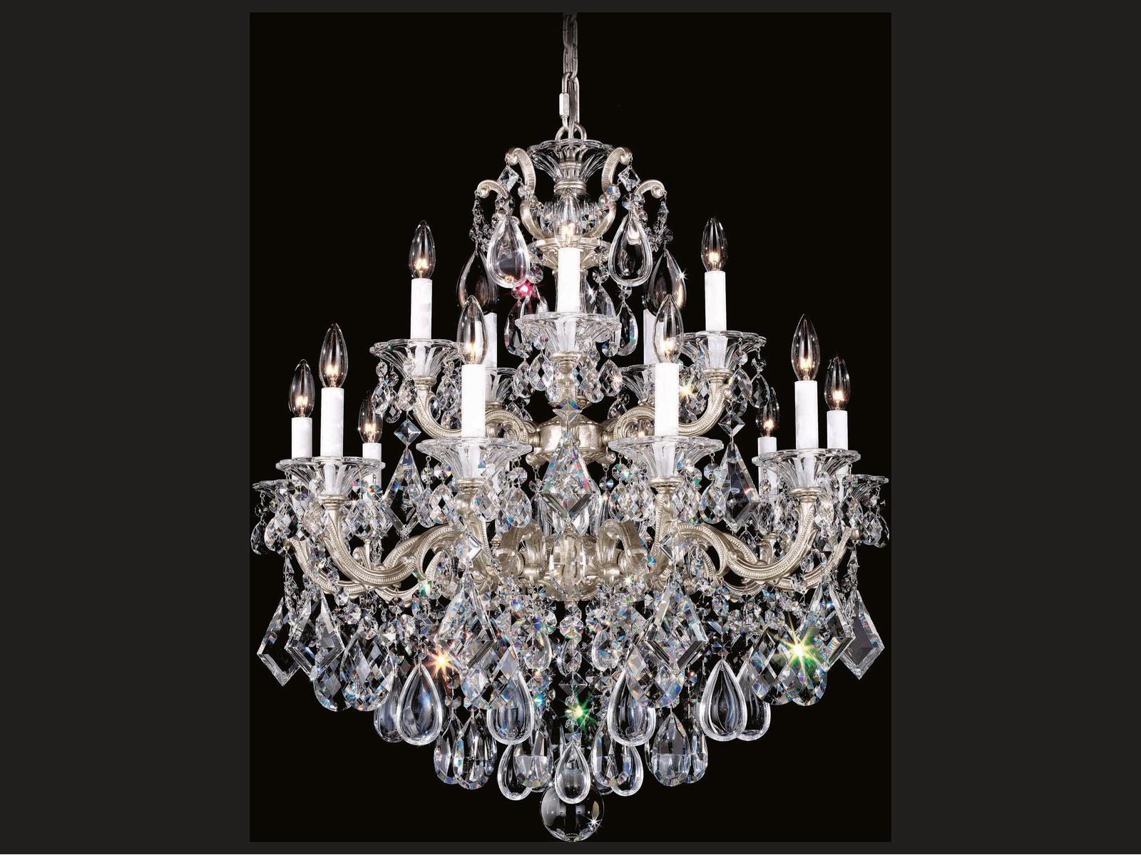 Schonbek La Scala 15-Light Crystal Candelabra Chandelier in Antique Silver