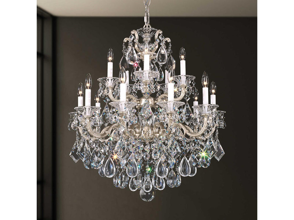 Schonbek La Scala 15-Light Crystal Candelabra Chandelier in Antique Silver