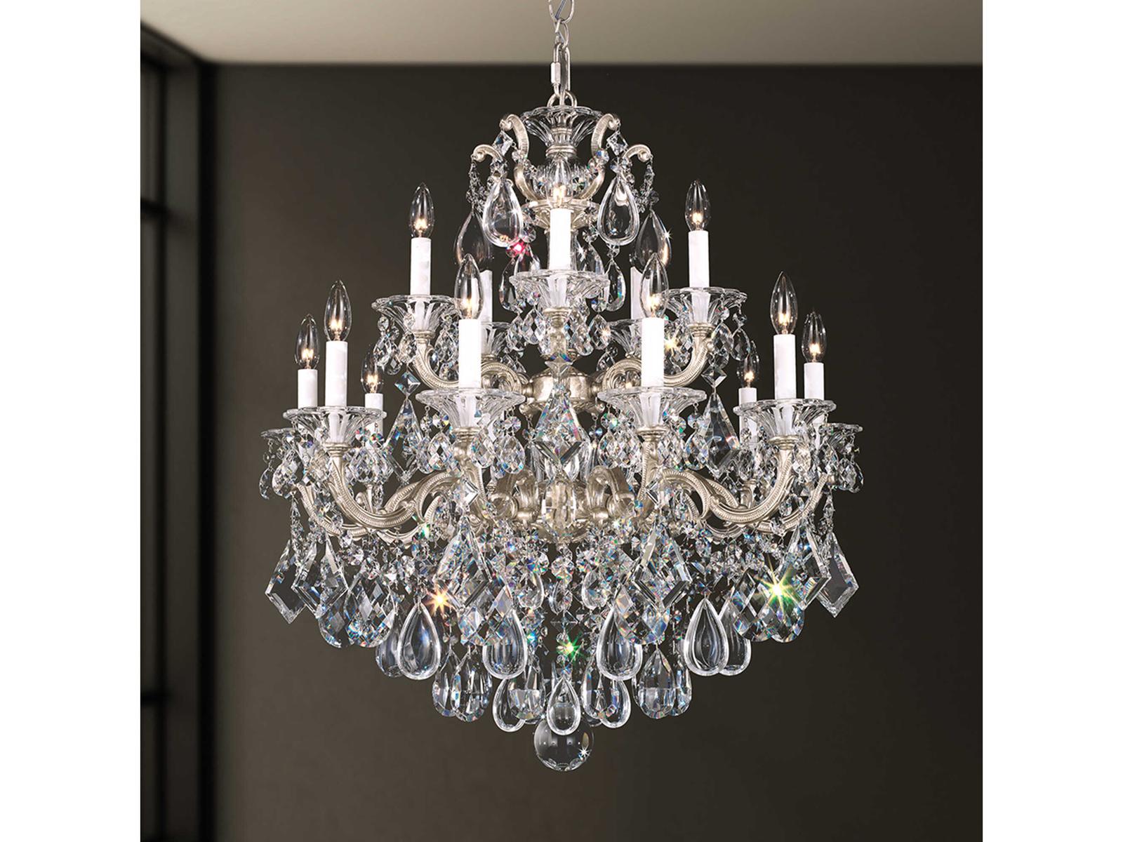 Schonbek La Scala 15-Light Crystal Candelabra Chandelier in Antique Silver