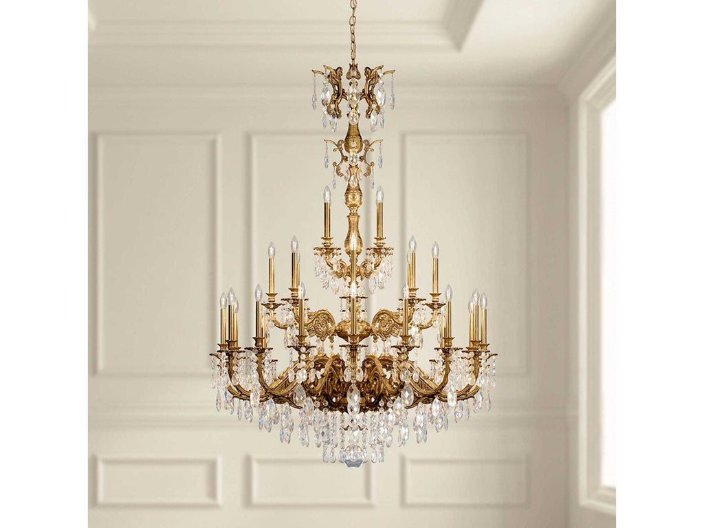Schonbek 28-Light Milano Chandelier in Florentine Bronze with Heritage Crystal
